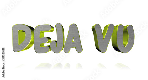 3D rendering deja vu word - jamais vu - never seen - letter design isolated on white background photo