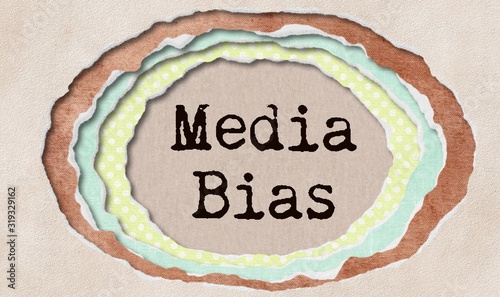 Media bias - typewritten word in ragged paper hole background - perceived bias of journalists - concept tattered illustration photo