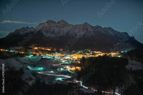  mountain village at night illuminated