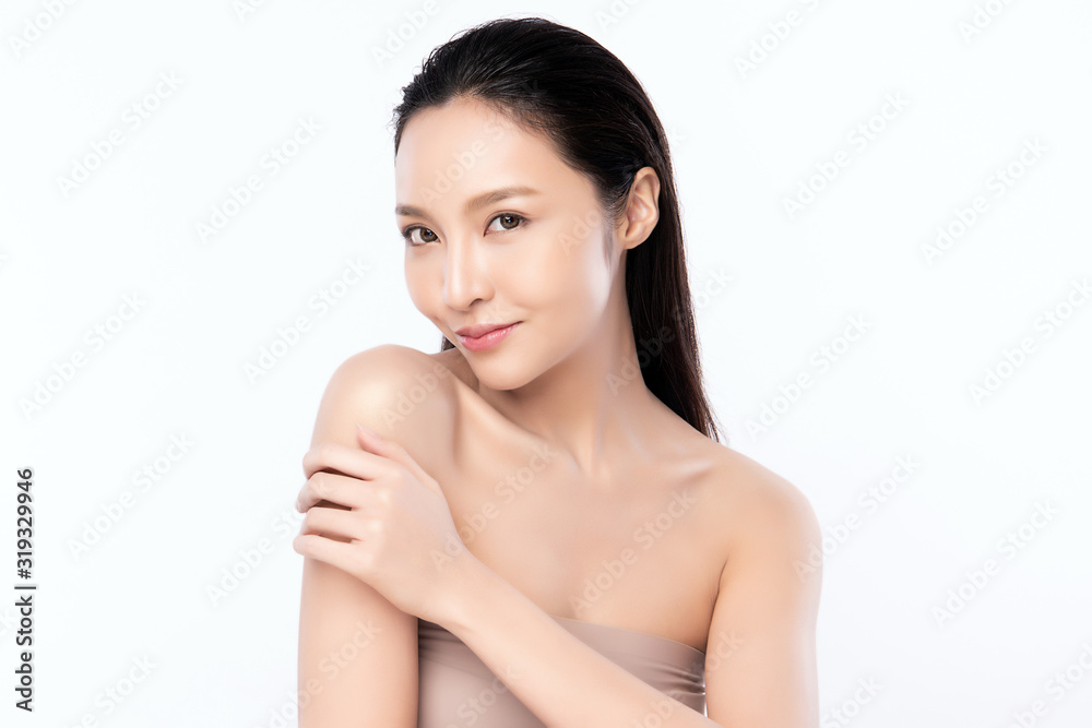 Portrait beautiful young asian woman clean fresh bare skin concept. Asian girl beauty face skincare and health wellness, Facial treatment, Perfect skin, Natural makeup, on white background,two Portrait beautiful young asian woman clean fresh bare skin concept. Asian girl beauty face skincare and health wellness, Facial treatment, Perfect skin, Natural makeup, on white background,two