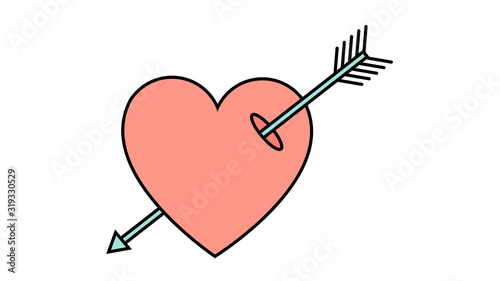 Simple flat style icon of a beautiful heart pierced by an arrow of a cupid for the feast of love on Valentine's Day or March 8th. Vector illustration