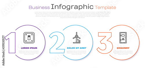 Set line Electric light switch, Wind turbine and Electrical cabinet. Business infographic template. Vector