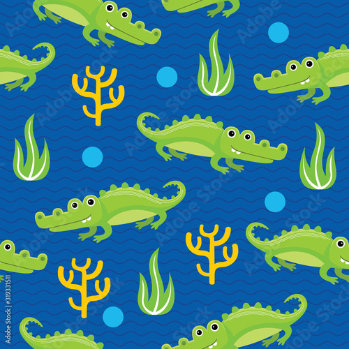 Illustration of Crocodile Seamless Pattern and Background.