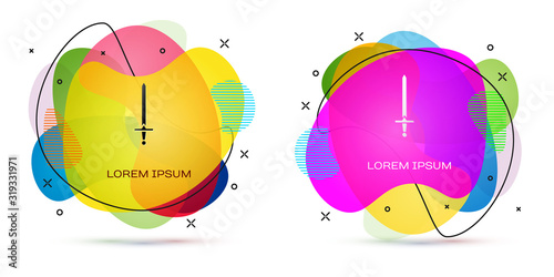 Color Medieval sword icon isolated on white background. Medieval weapon. Abstract banner with liquid shapes. Vector Illustration