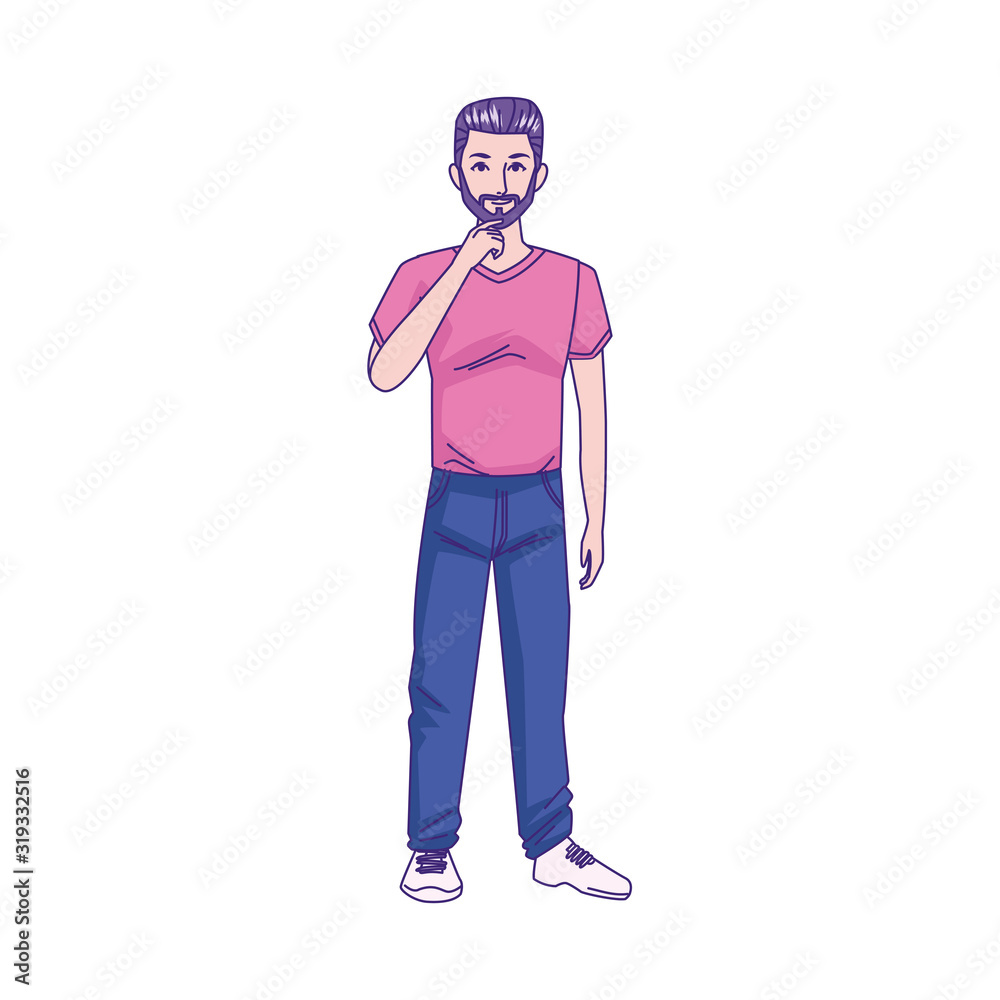cartoon man with beard standing, colorful design