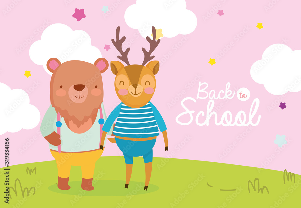 back to school education cute bear and deer with clothes