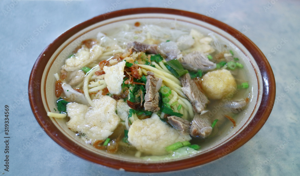Soto Mie Bogor or Bogor noodle soup. Popular street food in Jakarta and West Java. 