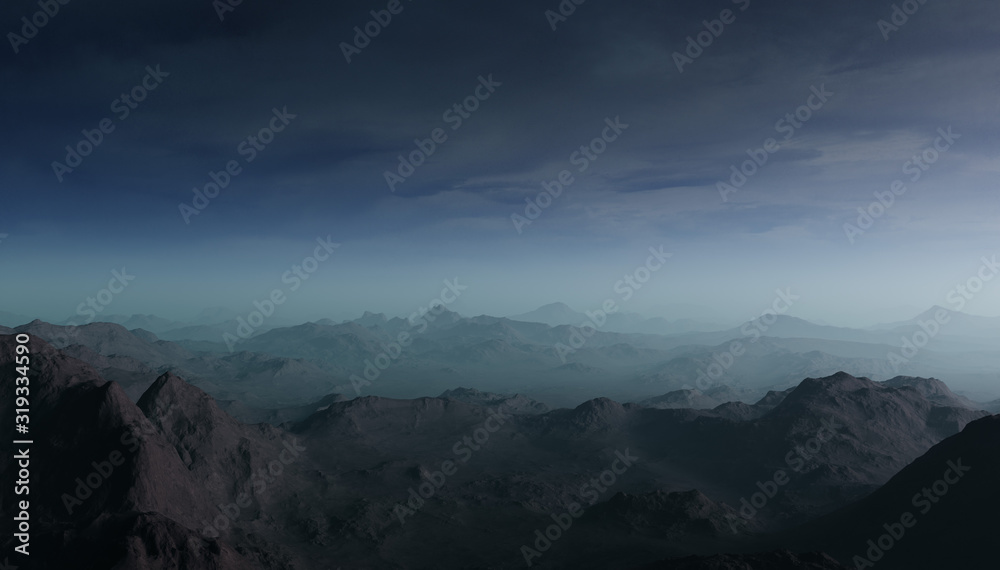 3d generated fantasy landscape of lonely desert mountains