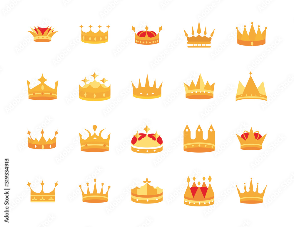 gold crowns jewel authority coronation monarchy luxury icons set gold crowns jewel authority coronation monarchy luxury icons set