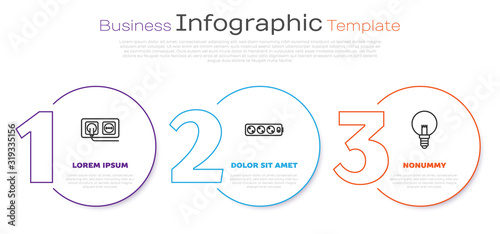 Set line Electrical outlet, Electric extension cord and Light bulb. Business infographic template. Vector