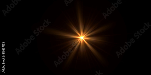 Overlay, flare light transition, effects sunlight, lens flare, light leaks. High-quality stock image of warm sun rays light effects, overlays or golden flare isolated on black background for design photo