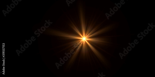 Overlay, flare light transition, effects sunlight, lens flare, light leaks. High-quality stock image of warm sun rays light effects, overlays or golden flare isolated on black background for design