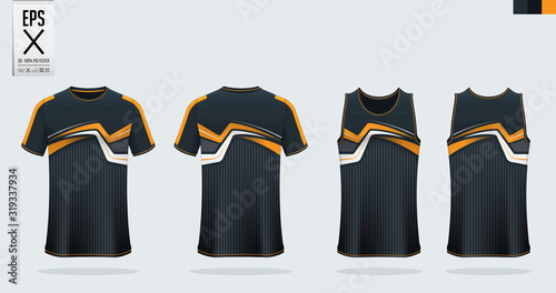 T-shirt sport mockup template design for soccer jersey, football kit. Tank top for basketball jersey and running singlet. Sport uniform in front view and back view.  Vector art Illustration.