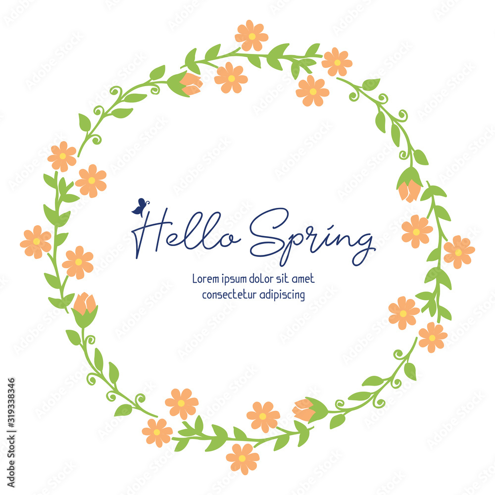 Elegant leaf and flower frame design, for hello spring greeting card template design. Vector