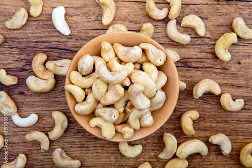 Cashew Nuts in wooden Bowl