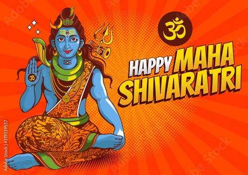 illustration of  Lord Shiva of india for traditional Hindu festival, Maha Shivaratri, background template, vector EPS10.
