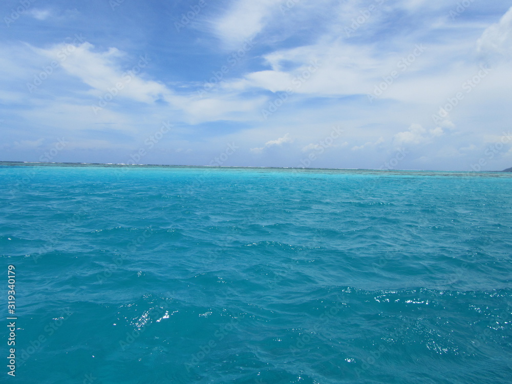 Tahiti beautiful Azul water and blue sky