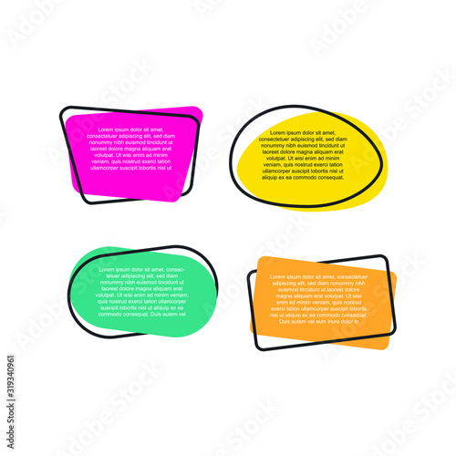 Colored quote speech bubble template. set different shape geometric texting boxes. Quotes form and speech box isolated on white background. Vector illustration.