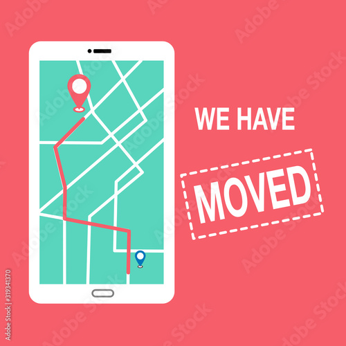 We have moved concept vector illustration. He have moved design for landing page, template, mobile app, banner and poster. Change location announcement for home or business.