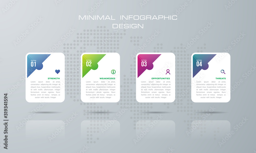 Obraz premium Info graphic template with 4 options, workflow, process chart, Timeline info graphics design vector diagram, annual report, web design, steps or processes. - Vector