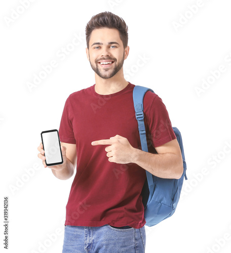 Happy young man with mobile...