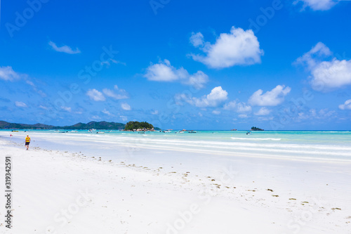 White sand beach of Anse Volbert in Praslin Island Seychelles  photo