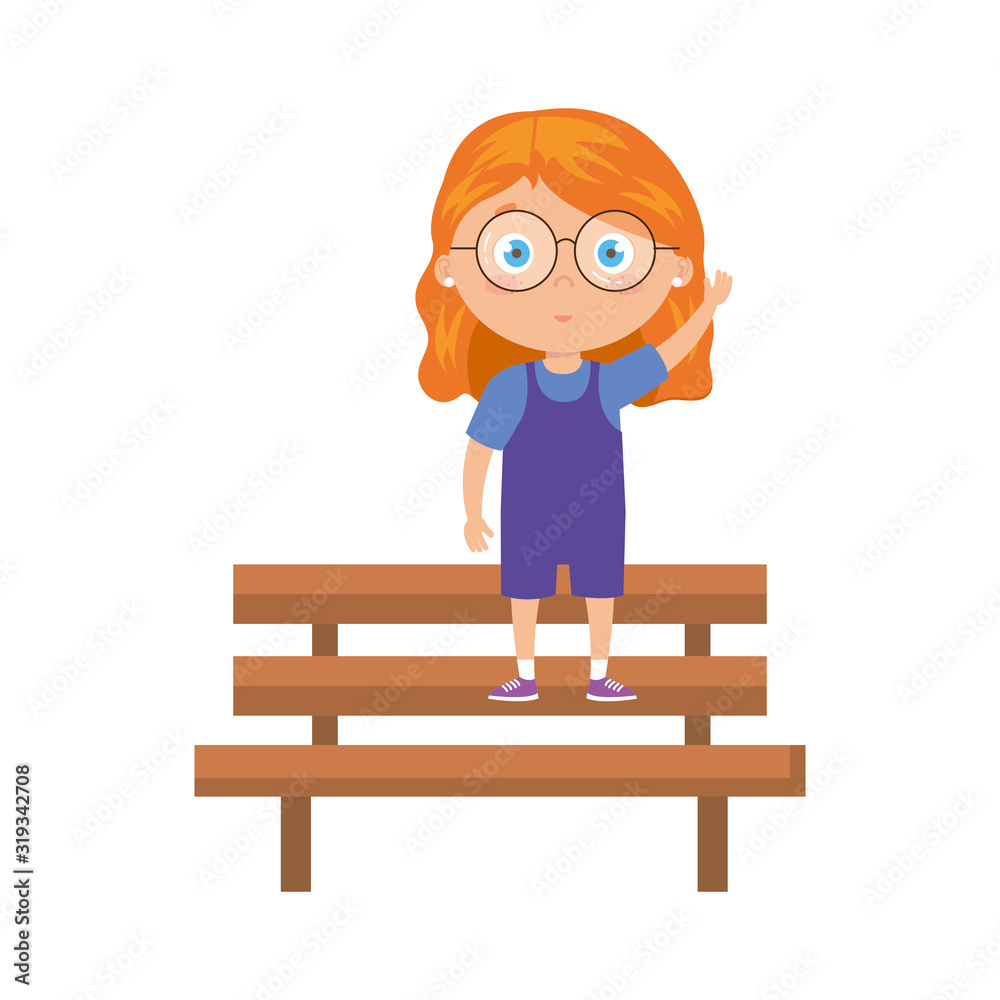 girl on park chair on white background