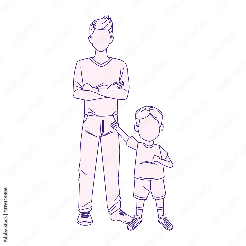 little boy and man standing icon, flat design