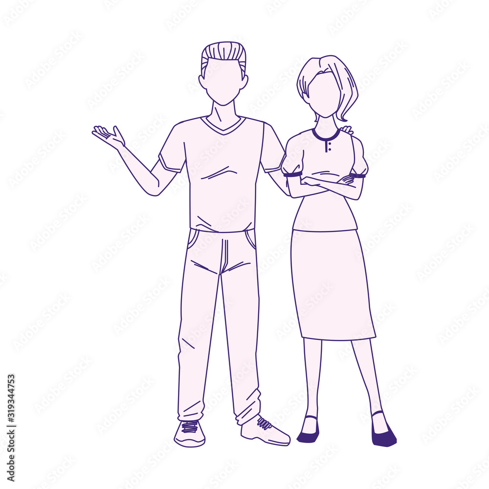 young girl and man standing icon, colorful design young girl and man standing icon, colorful design