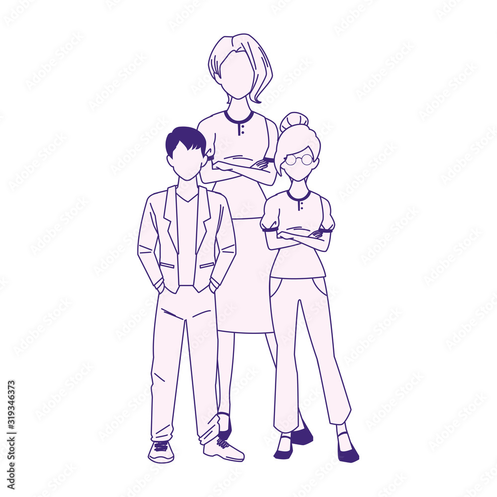 cartoon woman with teenger boy and girl, flat design cartoon woman with teenger boy and girl, flat design