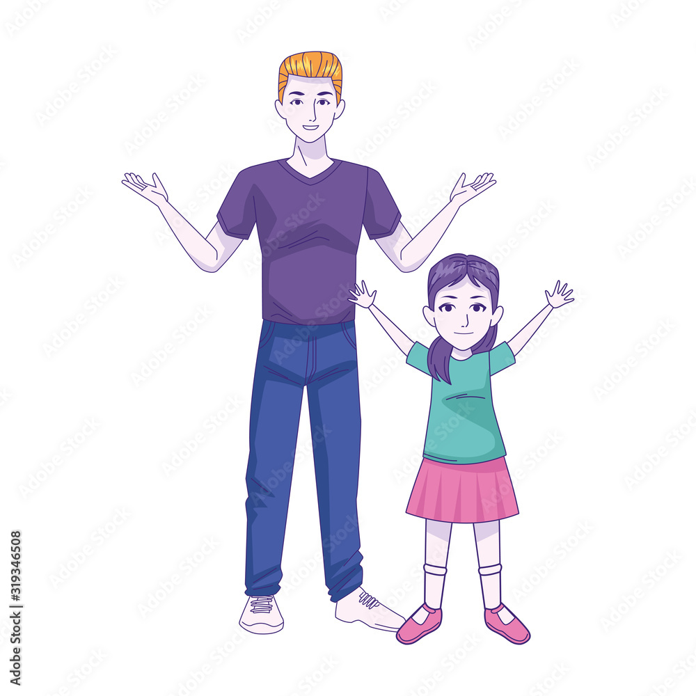 cartoon man and girl with arms open cartoon man and girl with arms open