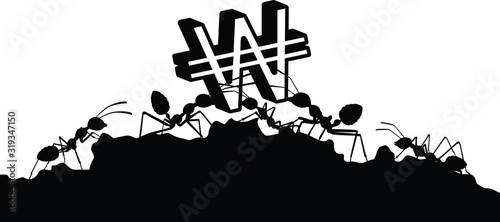 working ants with money currency silhouette vector