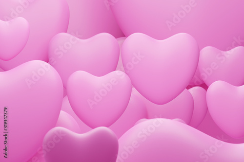 3d Render White heart shape among pink heart shapes