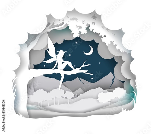 Cute fairy, vector illustration in paper art style