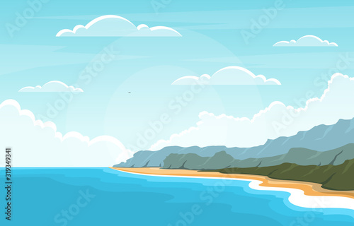 Valokuva Beautiful Sea Panorama Beach Coast Bay Ocean Landscape Illustration