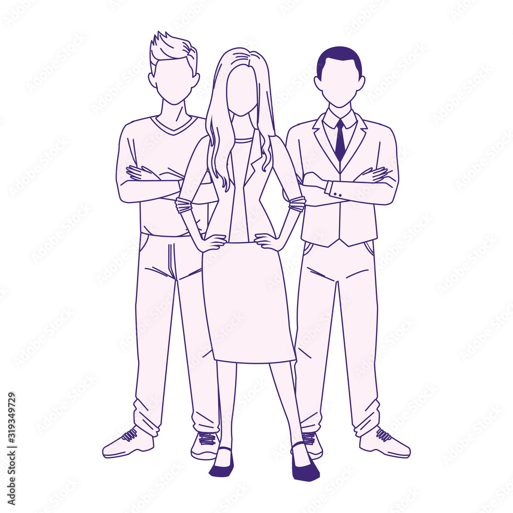 adult men and businesswoman standing, flat design adult men and businesswoman standing, flat design