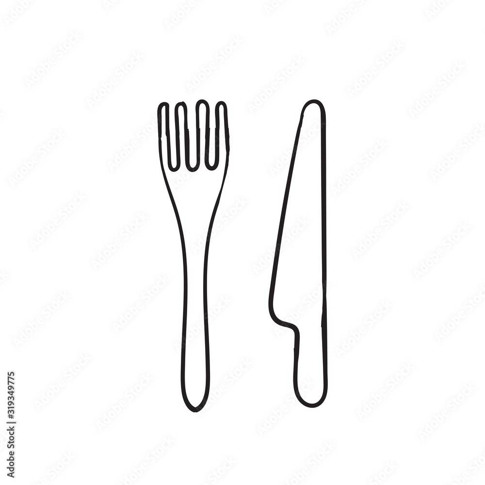 hand drawn Fork and knife icon isolated on white background hand drawn Fork and knife icon isolated on white background