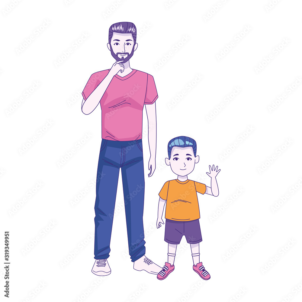 cartoon man with little boy, colorful design cartoon man with little boy, colorful design