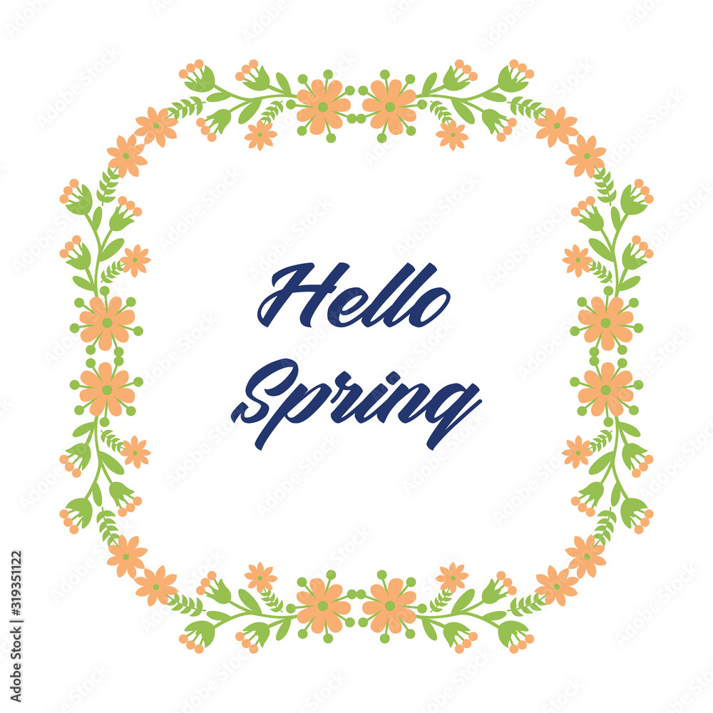 Vintage pattern of leaf and flower frame design, for hello spring greeting card decor. Vector