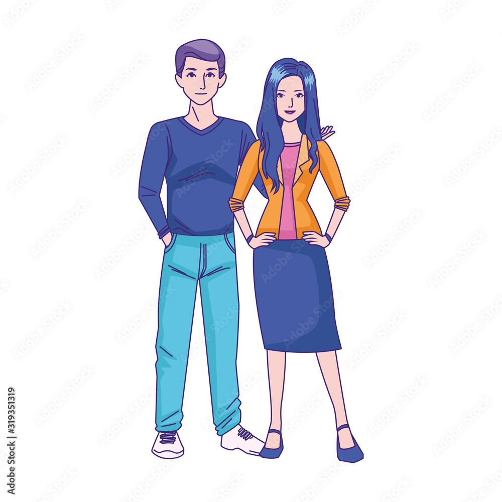 cartoon man and businesswoman standing