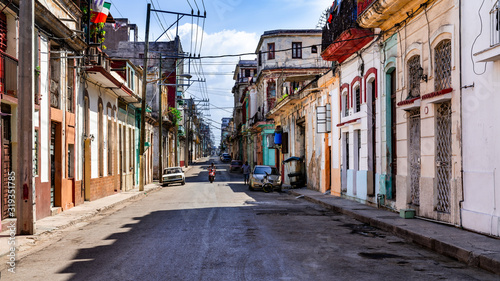 Colorful buildings and historic colonial architecture in downtown Havana, Cuba.