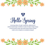 hello spring greeting Modern card design, with elegant leaf and wreath frame. Vector