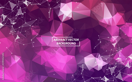 Abstract Purple Polygonal Space Background with Connecting Dots and Lines. Geometric Polygonal background molecule and communication. Concept of science, chemistry, biology, medicine, technology.