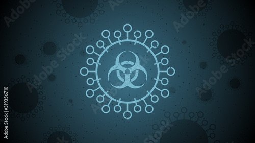coronavirus with bio hazard symbol flowing in blue color background causes Viral flu disease outbreak in Wuhan China