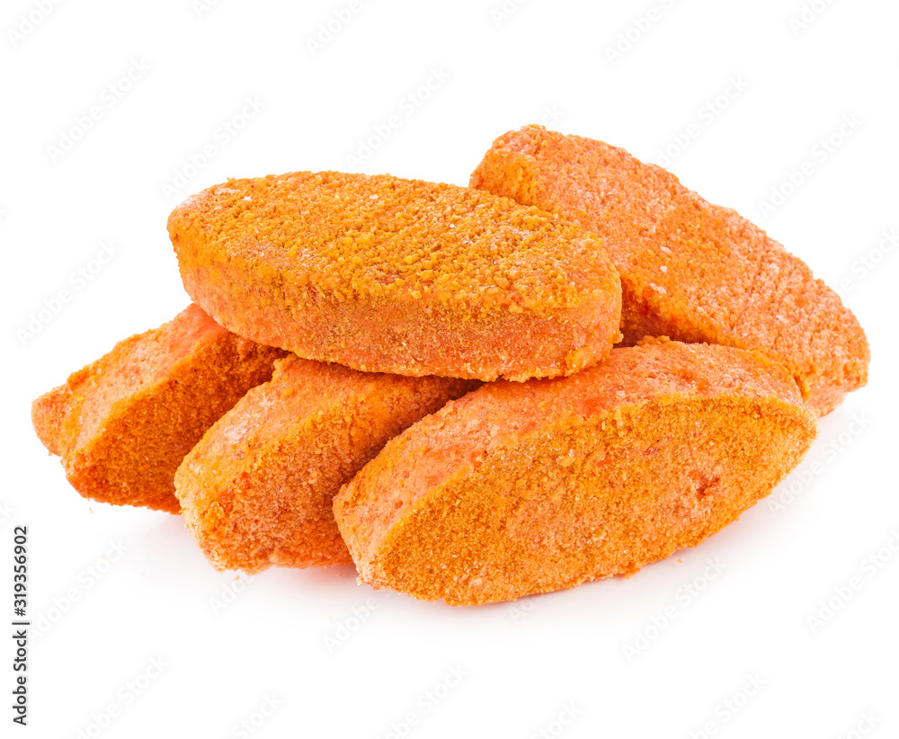 Healthy vegetarian frozen carrot cutlets isolated on a white background. Healthy vegetarian frozen carrot cutlets isolated on a white background.