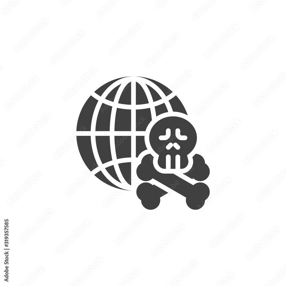 Planet Earth pollution vector icon. filled flat sign for mobile concept and web design. World globe with skull and crossbones glyph icon. Symbol, logo illustration. Vector graphics Planet Earth pollution vector icon. filled flat sign for mobile concept and web design. World globe with skull and crossbones glyph icon. Symbol, logo illustration. Vector graphics