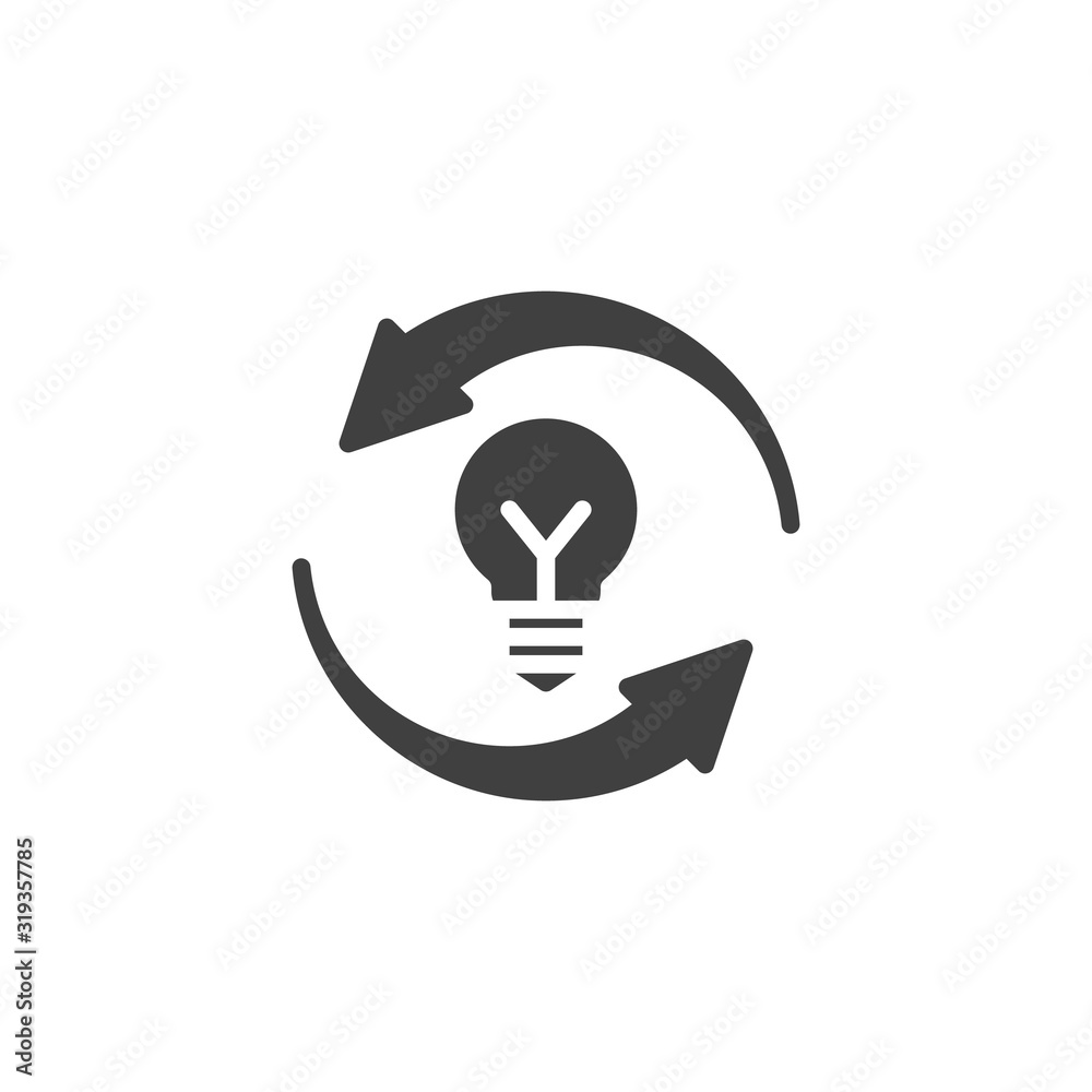 Recycling eco lamp vector icon. filled flat sign for mobile concept and web design. Light bulb with recycle arrows glyph icon. Symbol, logo illustration. Vector graphics Recycling eco lamp vector icon. filled flat sign for mobile concept and web design. Light bulb with recycle arrows glyph icon. Symbol, logo illustration. Vector graphics