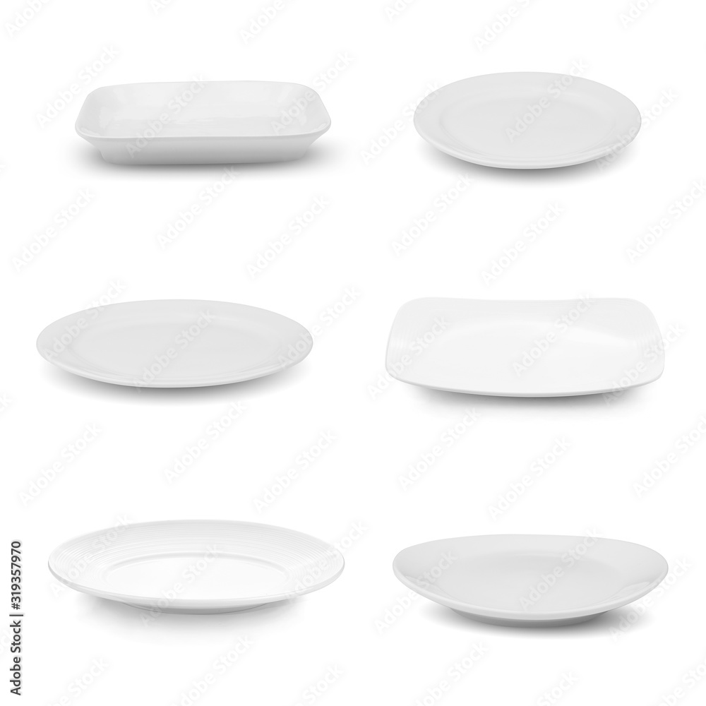 White plate ceramics on white background White plate ceramics on white background