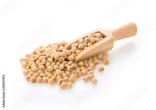 Soybeans in a spoon white background