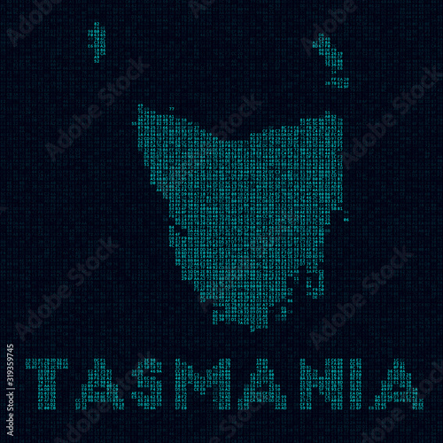 Tasmania tech map. Island symbol in digital style. Cyber map of Tasmania with island name. Classy vector illustration. photo